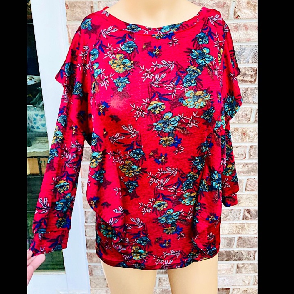 Free People Red Floral Lightweight Top